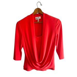 Joseph Ribkoff Orange Cowl Neck Layered 3/4 Length Sleeve Blouse Top
